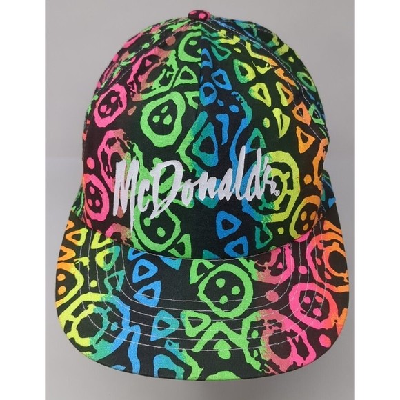 Vintage McDonald's Neon Geometric‎ Print 1990s 90s Snapback Baseball Cap Hat Rap - Picture 1 of 7